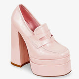 Pink Platform Penny Loafer with Chunky Heel.