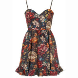 Floral stained glass pattern on a satin mini dress against a white background