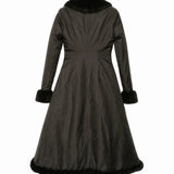 Back view of the Stained Rose Lilith Coat with fur trim on a white background