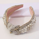 Ornate Luxe Tweed Headband with crystals and beads on velvet for a stunning gown accessory.