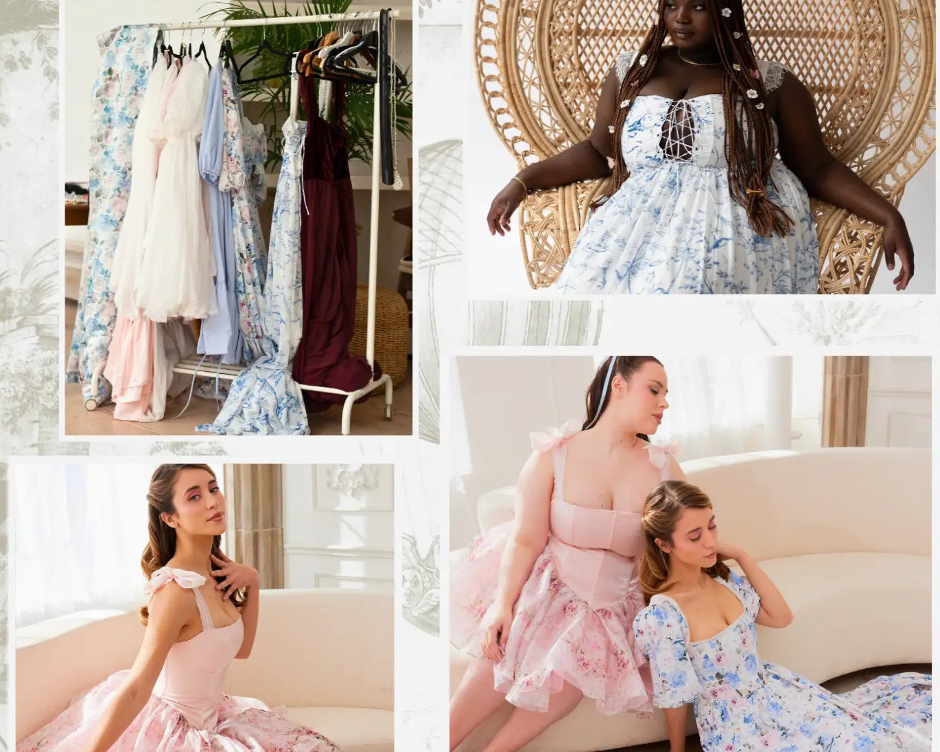 Size Inclusive Brand: Ivory Sheep showcasing a variety of dresses in multiple styles emulating the coquette trend. 