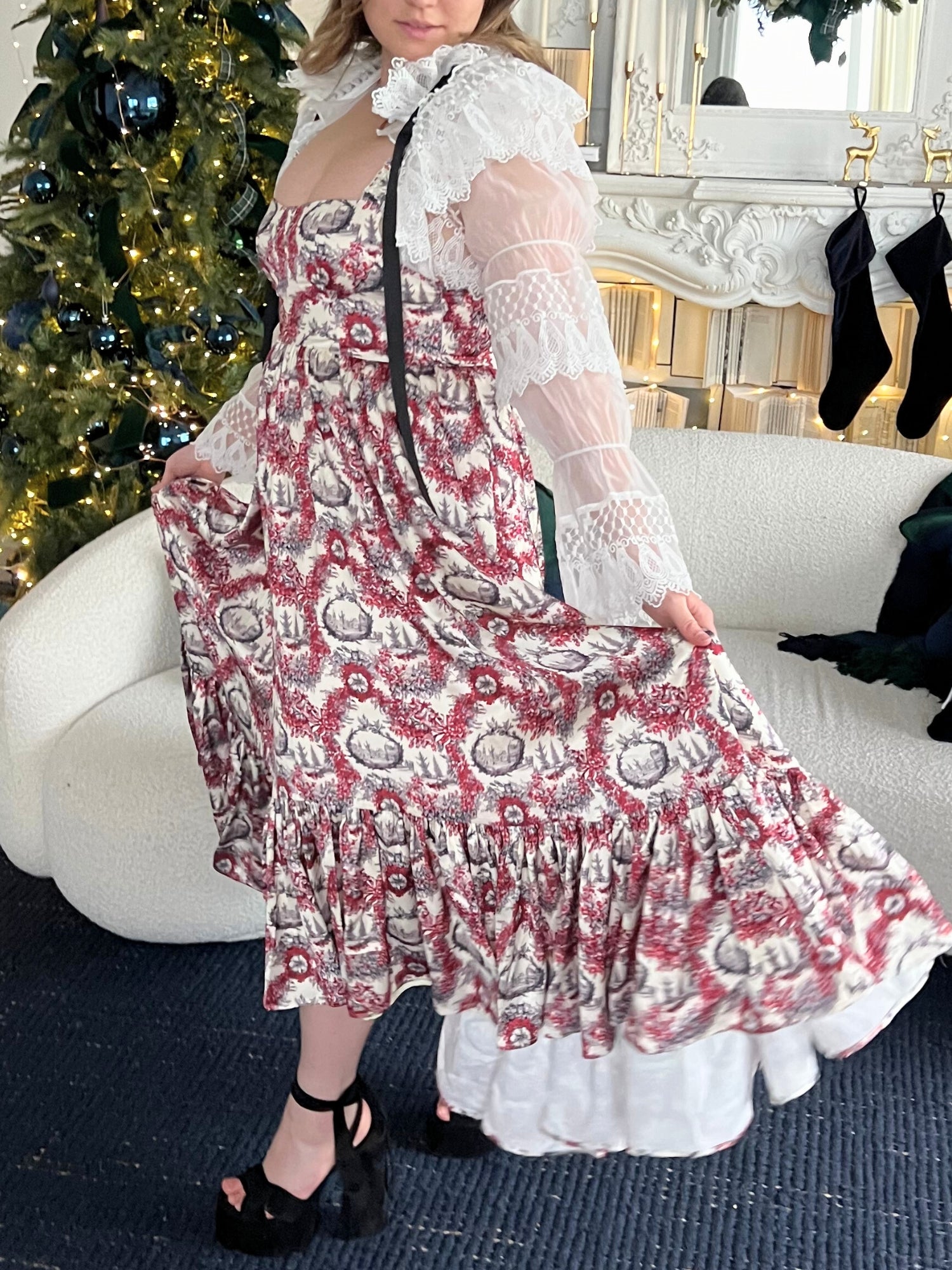 Winter Toile Satin Everyday Dress - Meet the Winter Toile Satin dress. Made with the silkiest satin, with the most detailed winter toile print, this dress is sure to become a favorite. The inverted U hemline will make you feel elongated while making you f