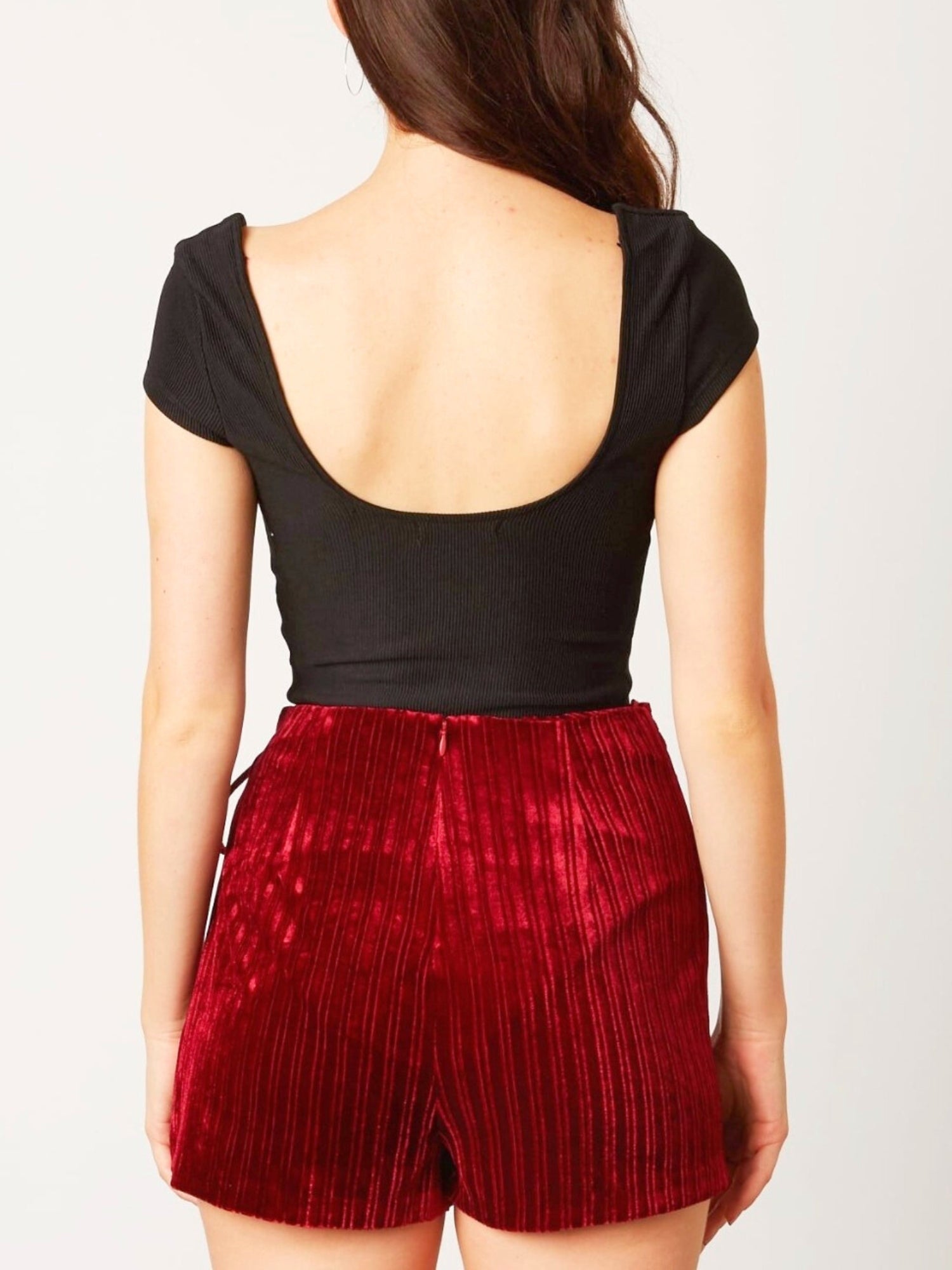 The Red Door Mini Skort - The Red Door Mini Skort is the perfect addition to your wardrobe. Featuring an invisible zipper, this skort is made from vegan velvet and is the perfect length to wear with our summer blouses and platforms. - Ivory Sheep Collecti