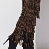 The Fringe Thigh High Stiletto Boots, Shoes, Azalea Wang - Ivory Sheep Collection Limited