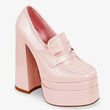 Pink Platform Penny Loafer with Chunky Heel.