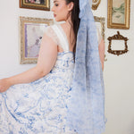 The Blue Toile Angel Dress with matching print hair bow, The Blue Toile Large Hair Bow.