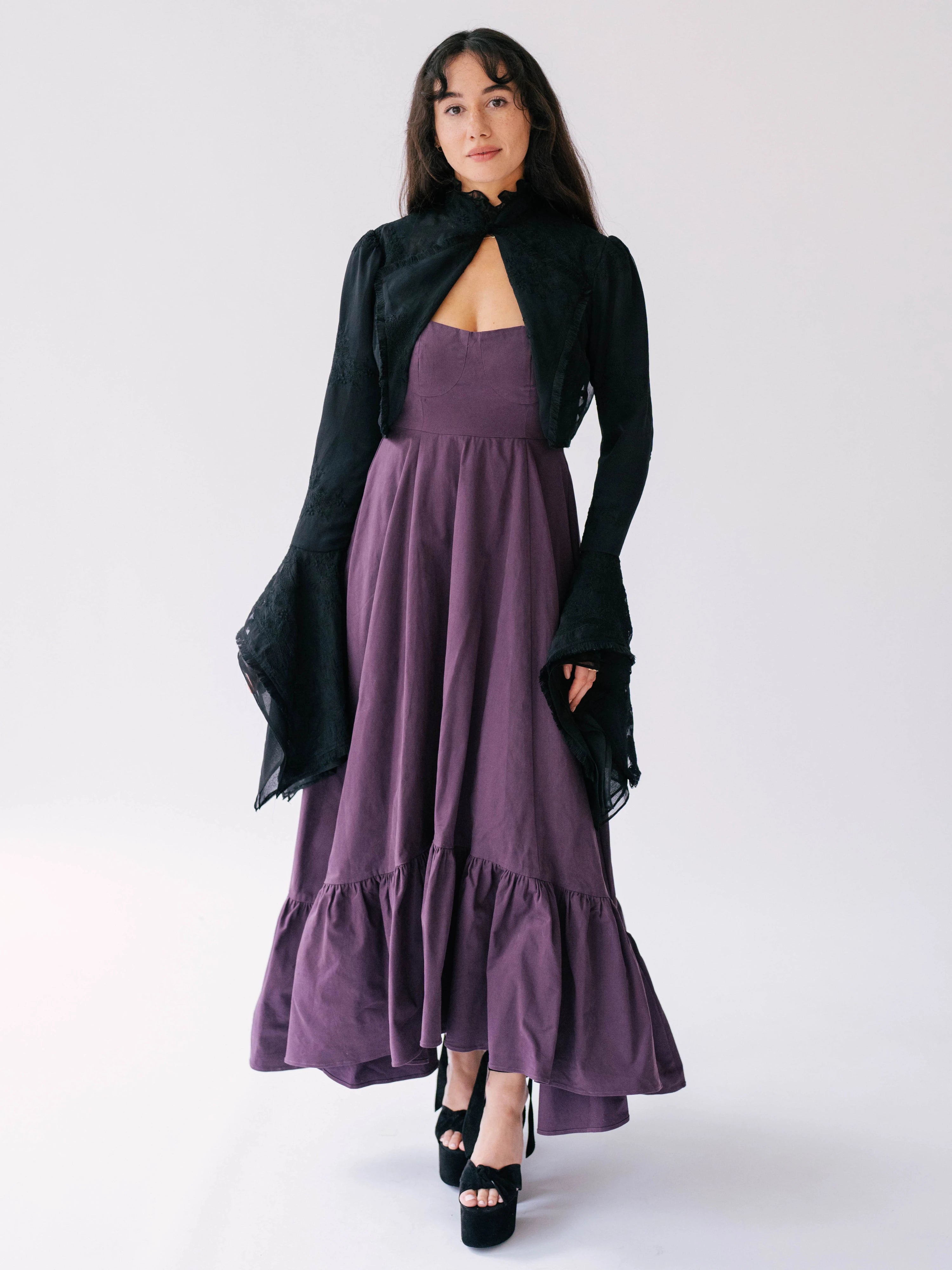 The Cotton Everyday Midi Dress underneath The Lady Elizabeth Black Lace Victorian Jacket. 