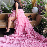 Dahlia Ruffle Skirt featuring a dramatic 7.5 foot train with cascading ruffles and snap closure buttons.