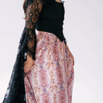 Victorian inspired fashion corset top, crafted with delicate black lace and features dramatic extra long sleeves.