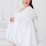 The Ivory Fairy Puff Sleeve Dress paired with The Bridal Large Satin Bow Belt for a bridal look.