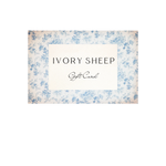 Victorian styled, blue toile Ivory Sheep gift card 