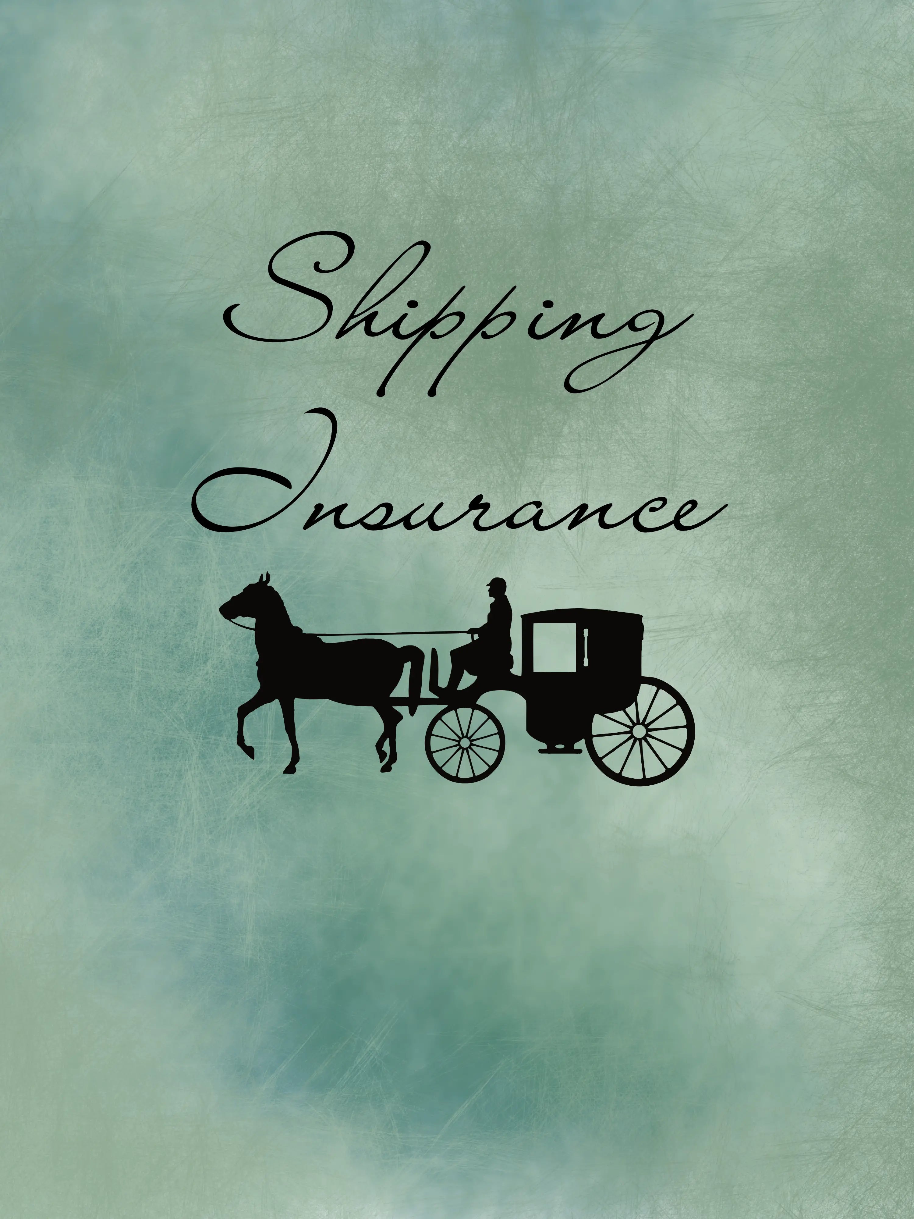 shipping insurance graphic of a victorian horse and carriage.