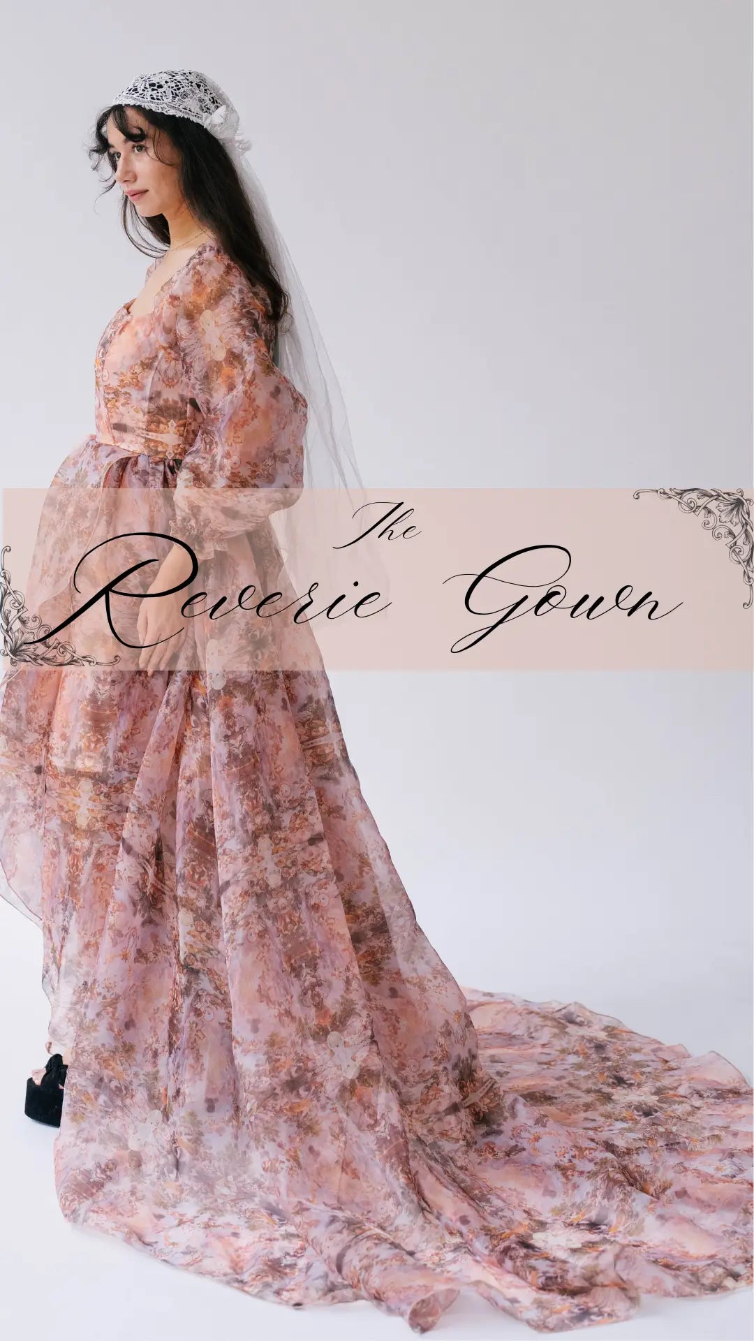 The Ode To Jove Reverie Gown worn by a woman.