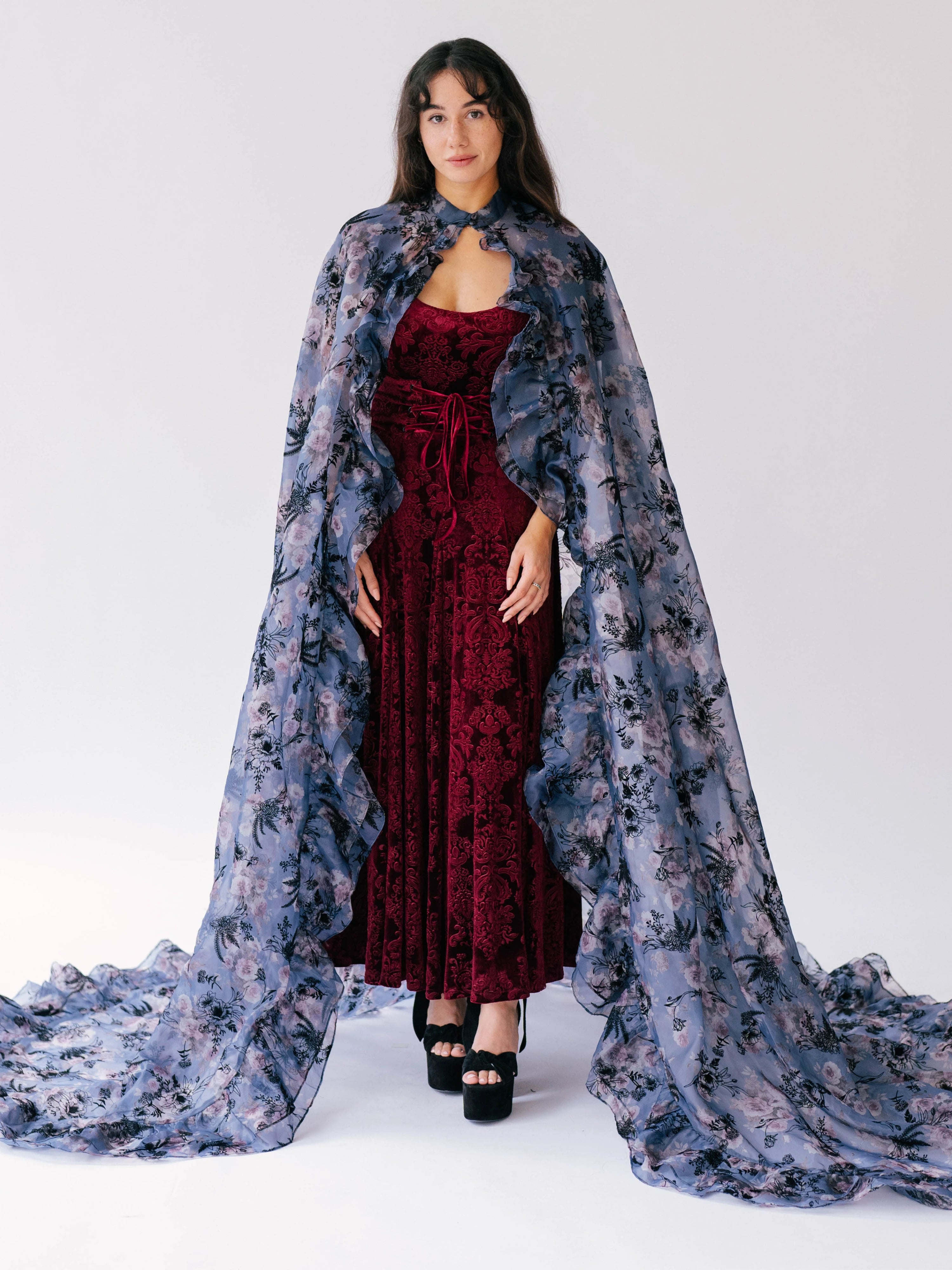 The Velvet Viola Victorian Dress underneath The High Priestess Victorian Cloak. 
