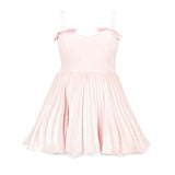 Pale pink strapless gown with pleated skirt and grand bow sash from The Adorable Dress