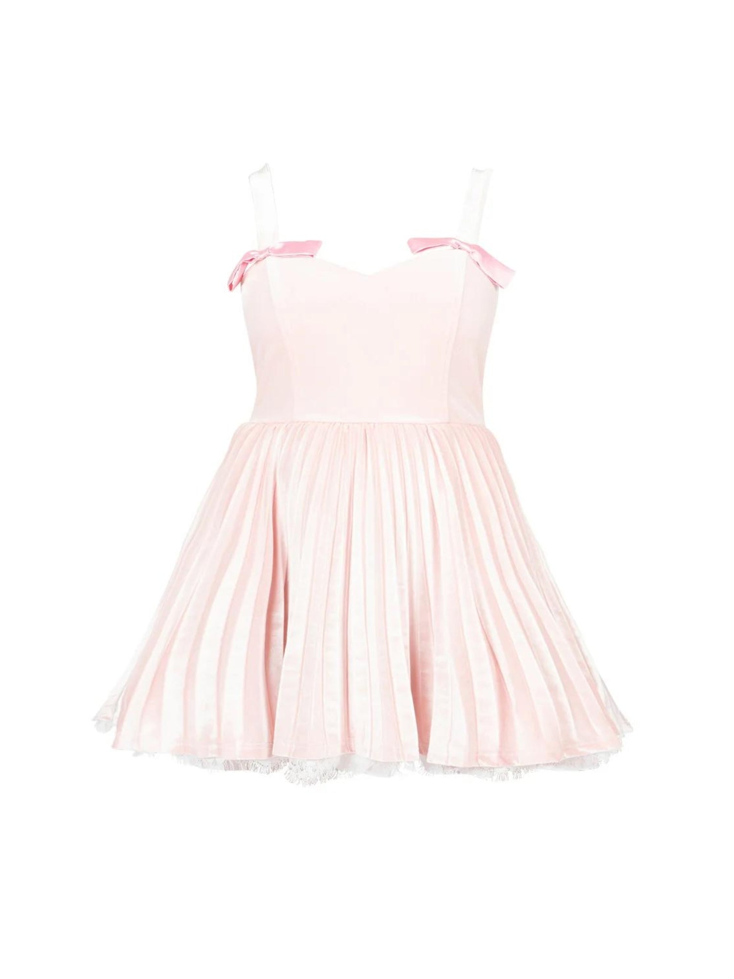 Pale pink strapless gown with pleated skirt and grand bow sash from The Adorable Dress