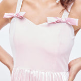 Pink and white Adorable Dress features bow-tied straps and a sweetheart neckline