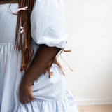 White ruffled Josephine Midi Dress with puffy short sleeves from Alice Blue