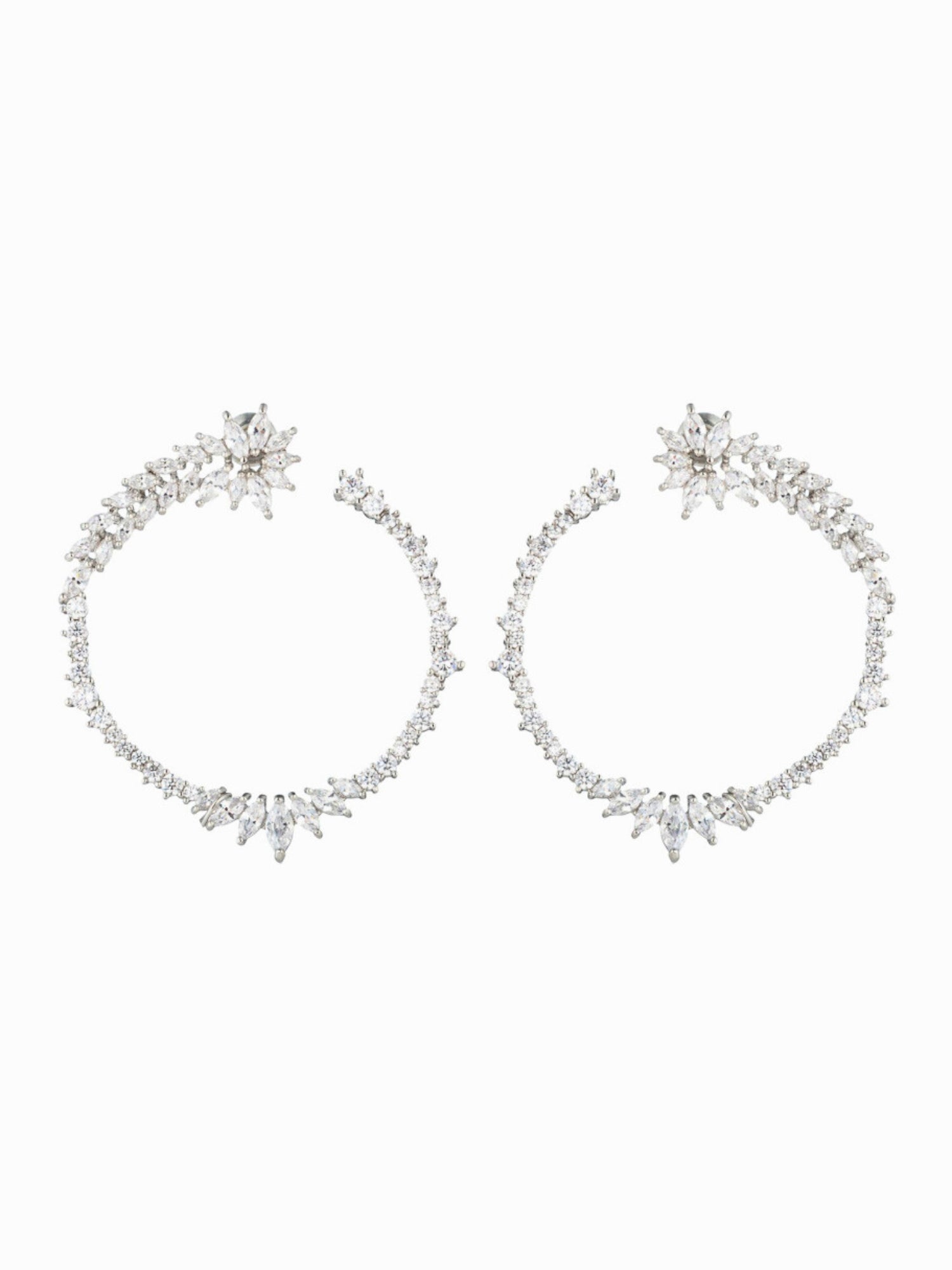 Circular diamond hoop earrings with crystal embellishments, perfect for a gown or grand bow sash