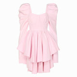 Pink puff-sleeved Boleyn dress with tiered skirt and square neckline perfect for ballerinas