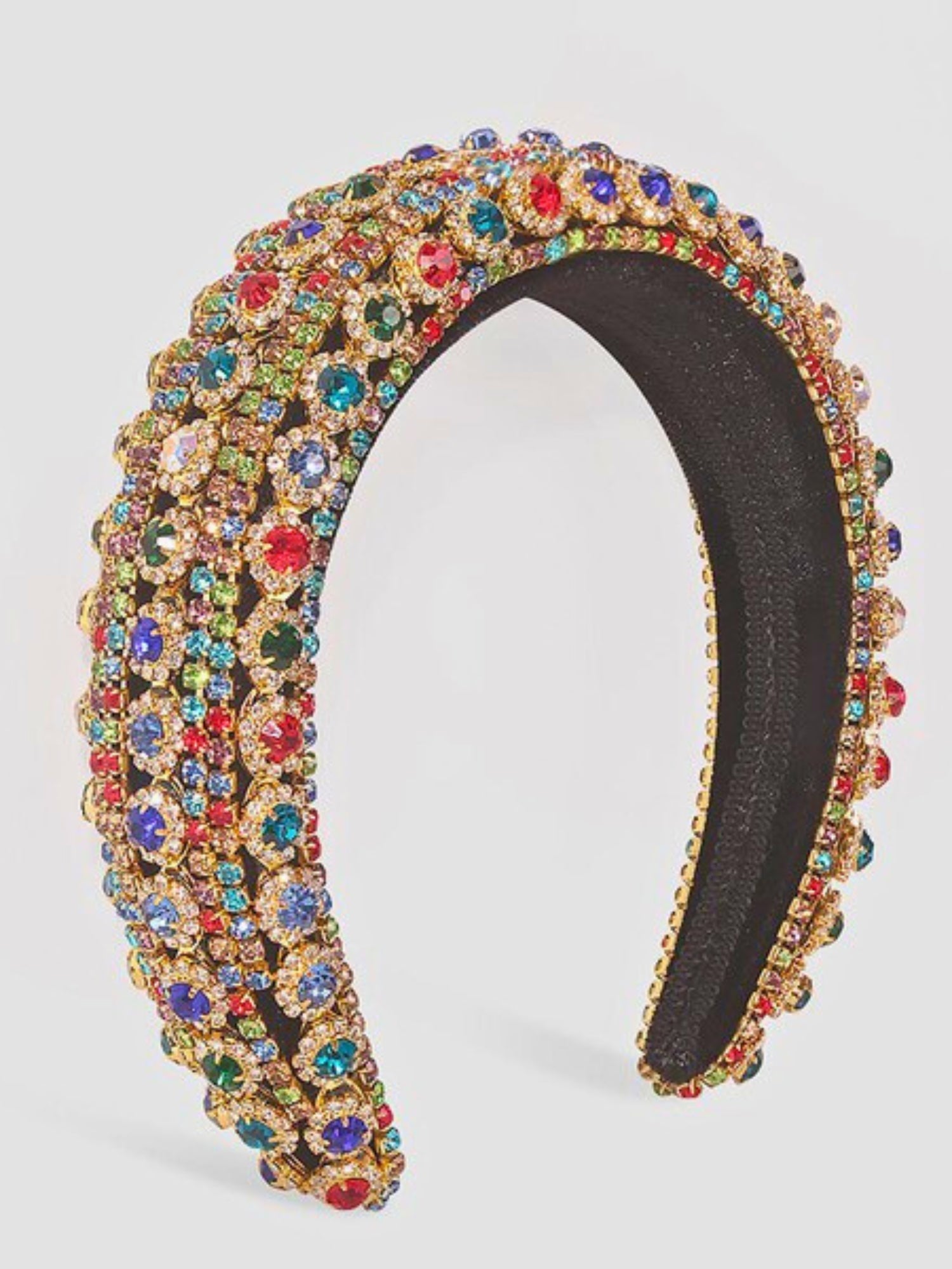 Ornate Bejeweled Crown Headband with colorful gemstones perfect for gowns and grand bow sashes