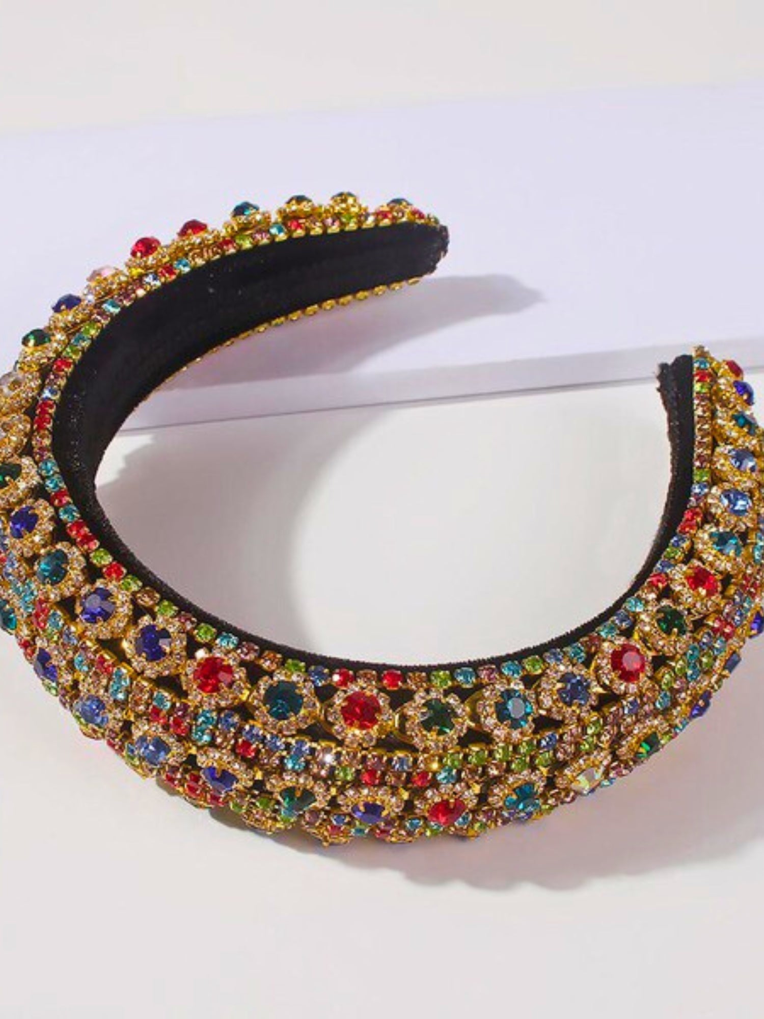 Ornate Bejeweled Crown Headband with colorful jewels perfect for a gown or grand bow sash