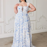 Floor-length floral dress with corset bodice from The Blue Toile Lovers Gown collection