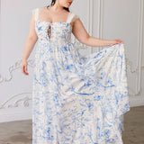 Flowy white and blue floral print maxi dress, The Blue Toile Lovers Gown, enchanting style