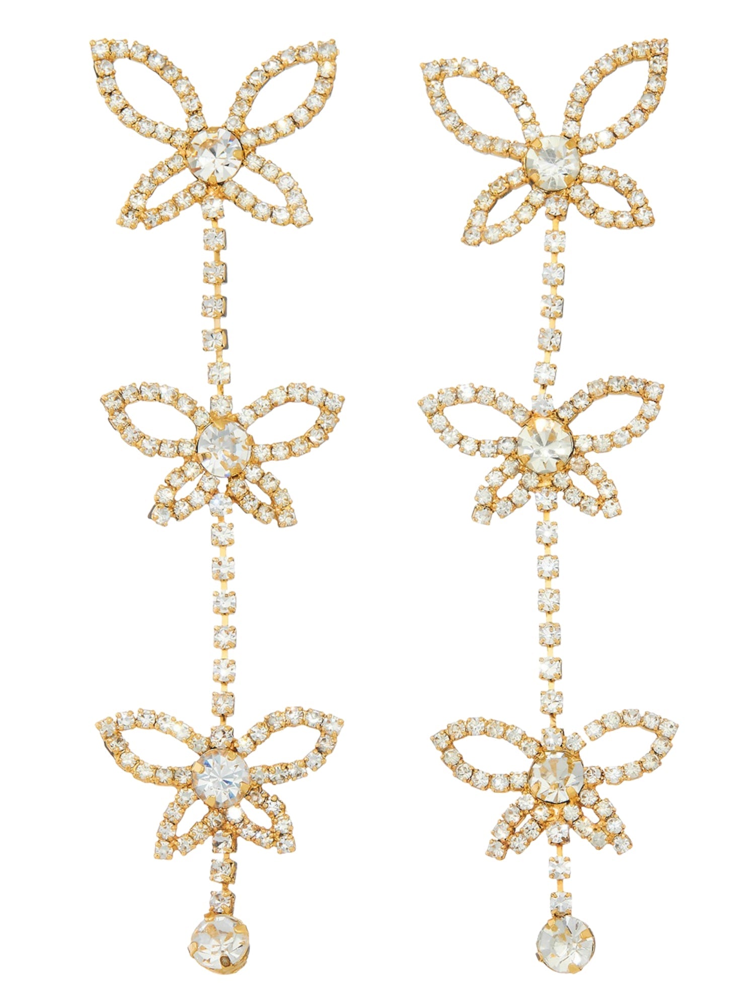 Gold and diamond floral drop earrings ideal for a gown or puff dress with grand bow sash