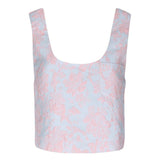 Sleeveless crop top with pastel pink and blue candy-floss print, The Candy Floss La Marais Tank Top Blouse