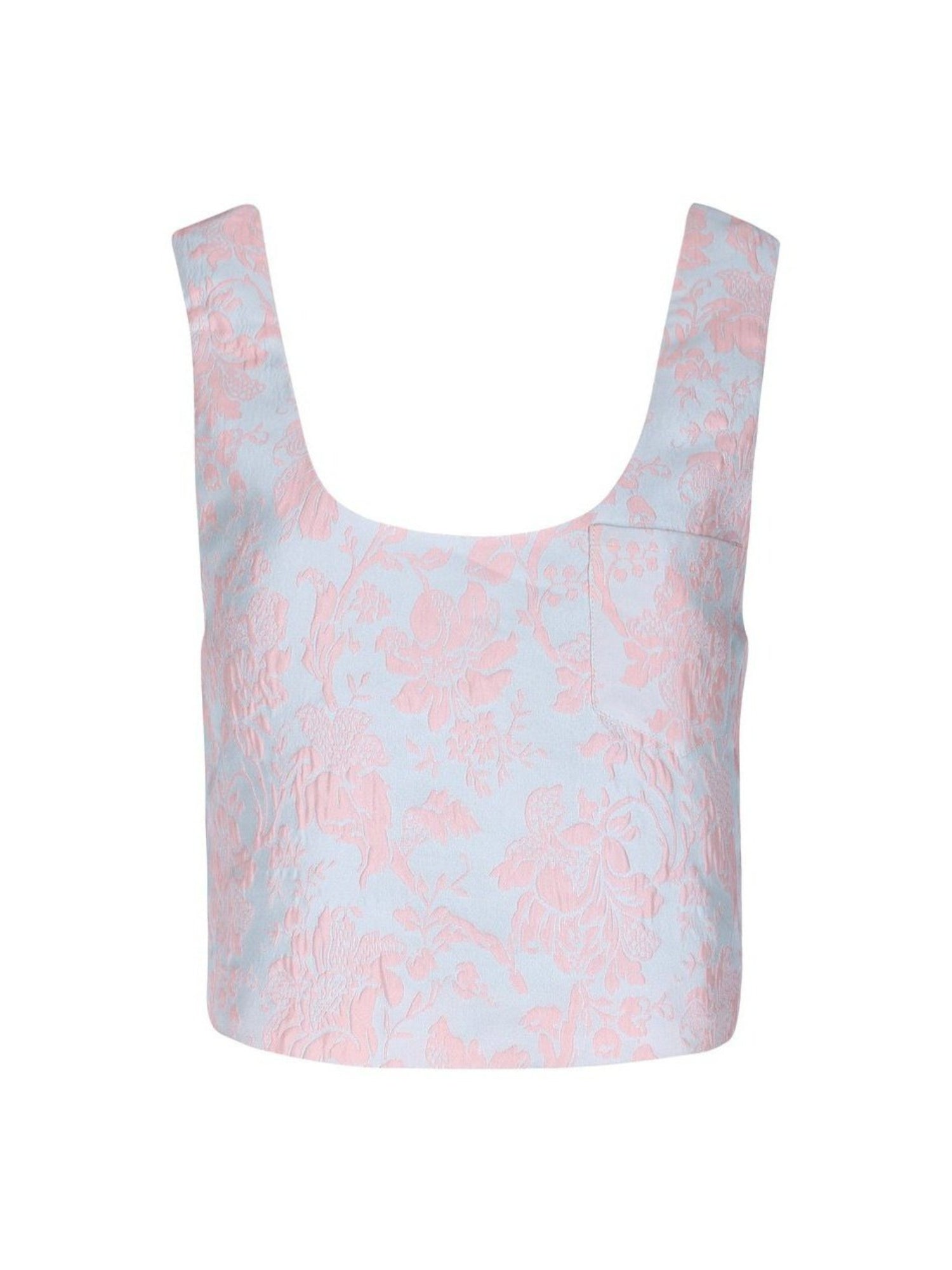 Sleeveless crop top with pastel pink and blue candy-floss print, The Candy Floss La Marais Tank Top Blouse