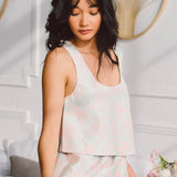 Young woman in Candy Floss La Marais Tank Top Blouse with candy-floss print design