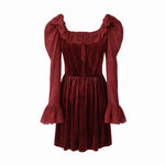 Back view ghost mannequin image of the Cassiopeia red lace mini dress on a white background.