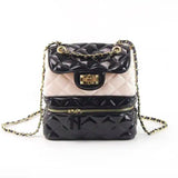 Classy Jelly Backpack Purse featuring black and pink quilted design with gold chain strap