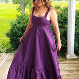 Purple Cotton Everyday Dress with ruffled hem and spaghetti straps for casual wear