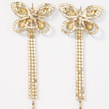 Gold butterfly-shaped Diamond Flutter Earrings with dangling chain tassels