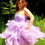 Lavender Eventyr Dress with voluminous, ruffled skirt, hand cut and hand dyed