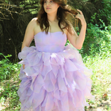 Lavender tulle Eventyr Dress with ruffled skirt and strapless bodice, hand dyed design