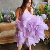 Lavender tulle Eventyr Dress featuring a voluminous, hand cut ruffled skirt