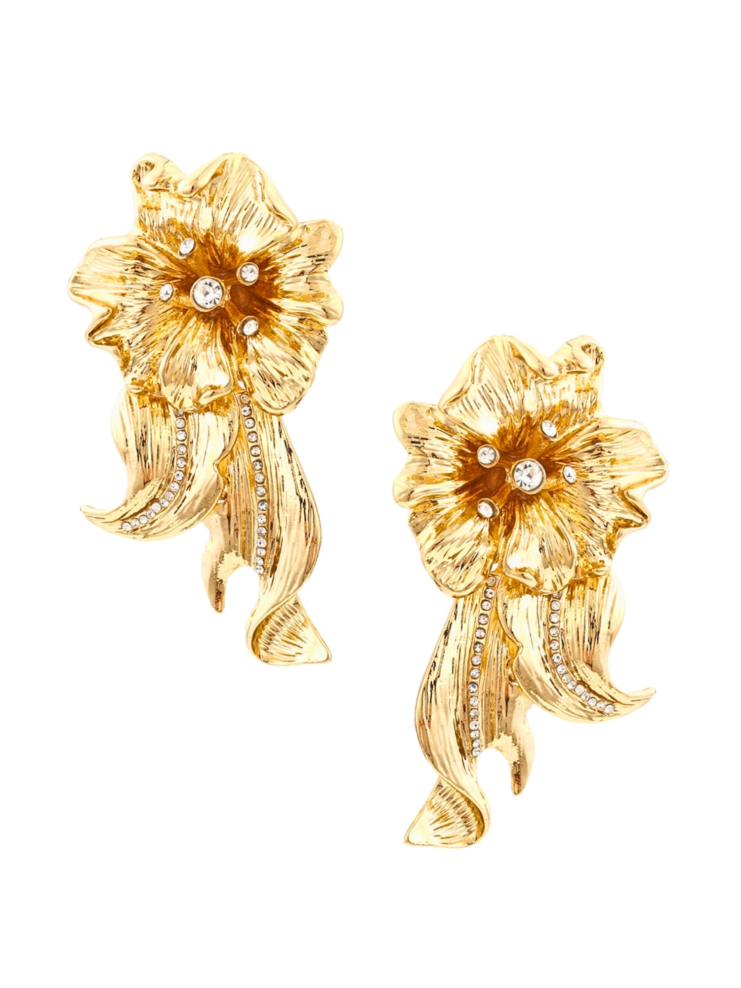 Gold Hyacinth Earrings featuring floral design with diamond accents for elegant style