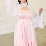 Pink dress with white ruffled collar and flared sleeves paired with Lady Elizabeth Bolero