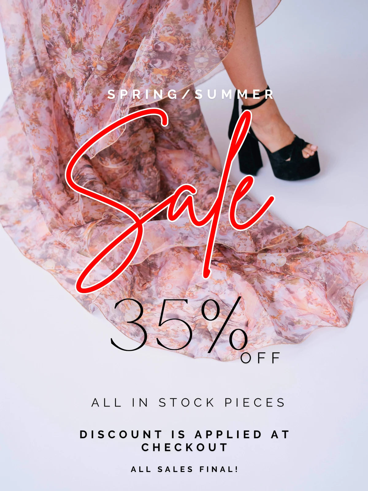 Promotional graphic with 'Sale' text and 35% discount offer on a light background, all sales final.