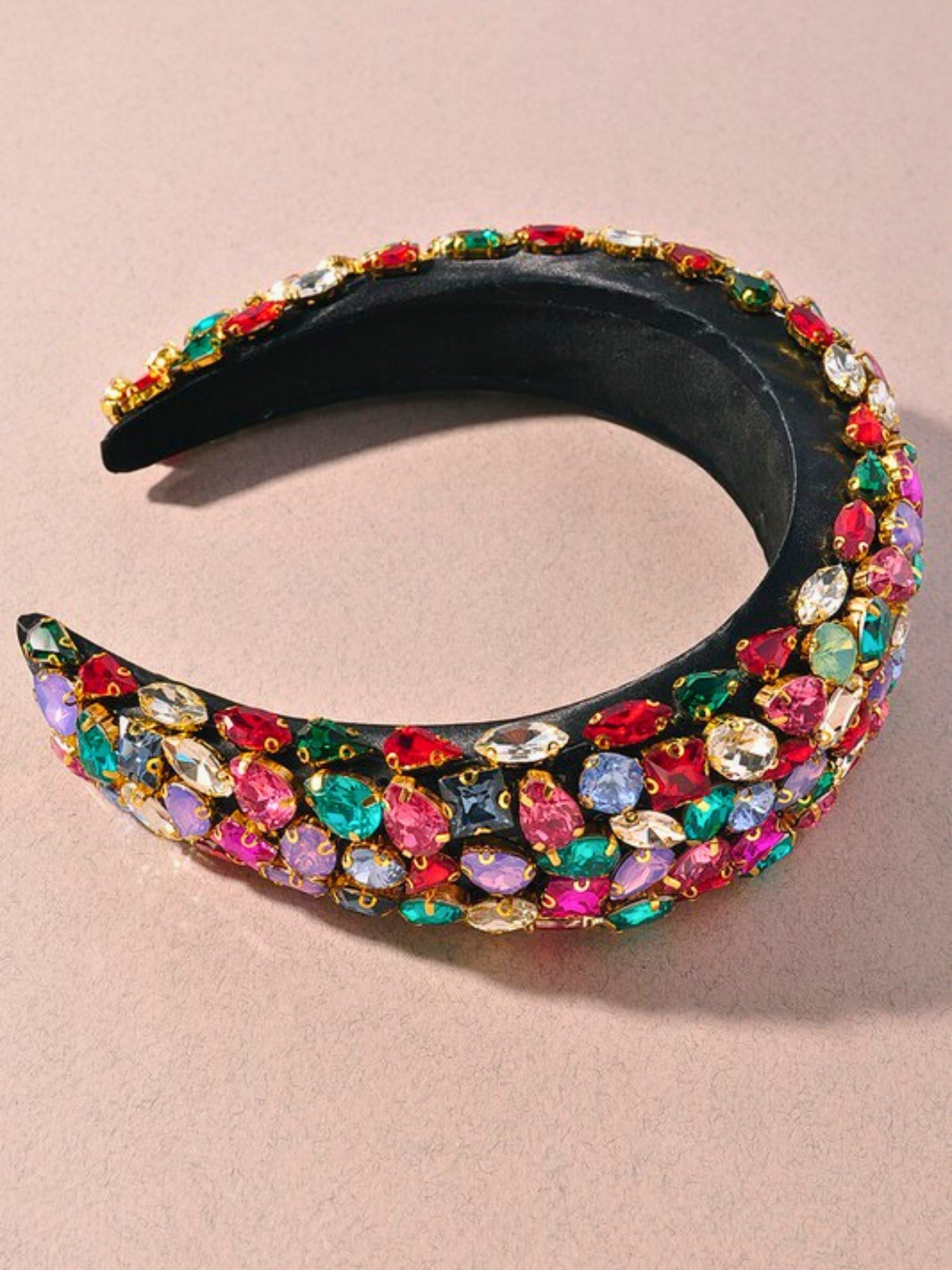 Ornate Jewel of the Season Headband with colorful gemstones, perfect for gowns and grand bow sashes