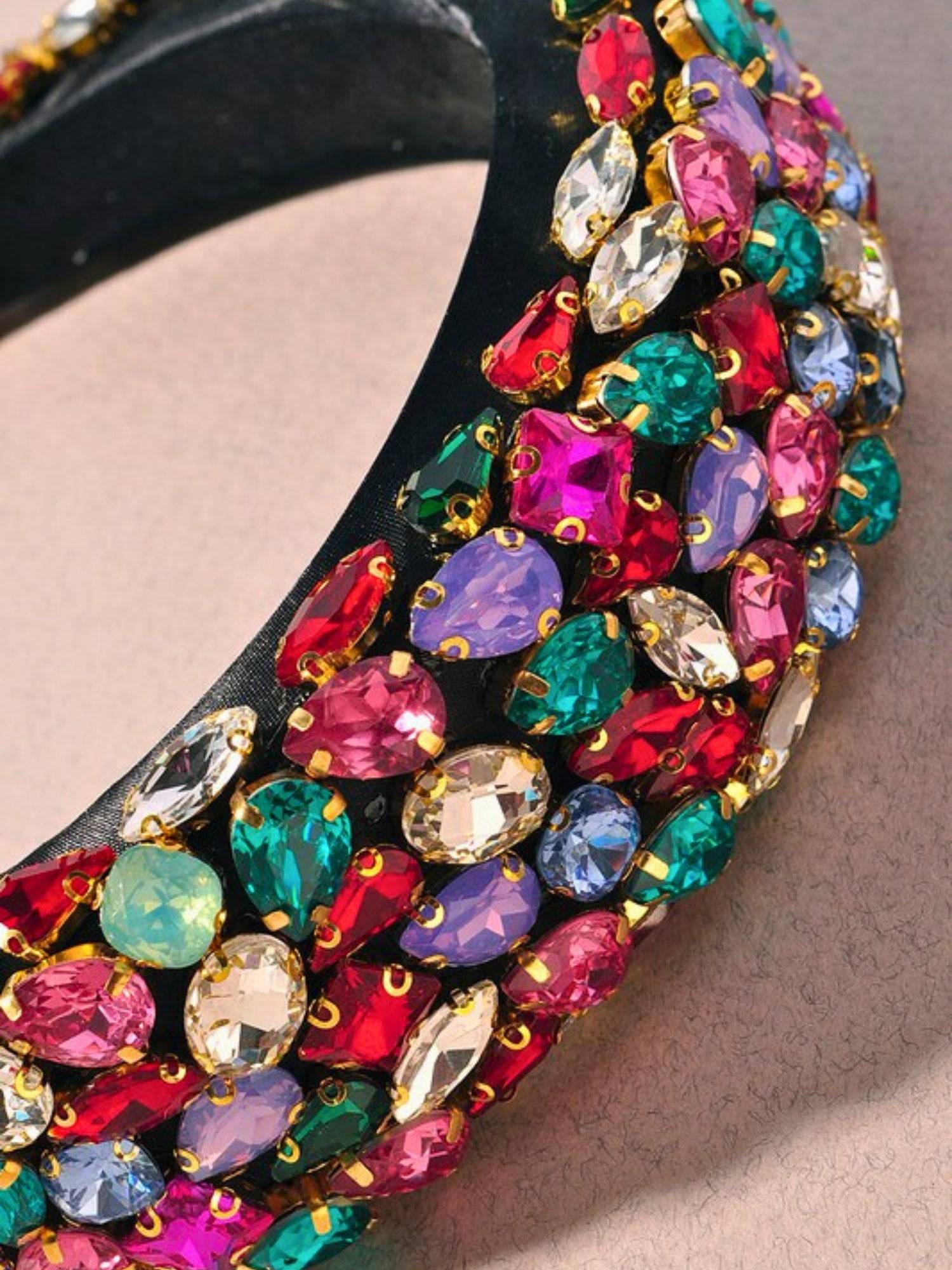 Close up of the Jewel of the Season Headband colorful vibrant gemstones.