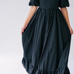 Close-up view of the Josephine Renaissance corset gown, showcasing the black taffeta fabric.