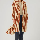 Fluffy Katie Faux Fur Chestnut Tiger Duster Coat with bold zebra pattern