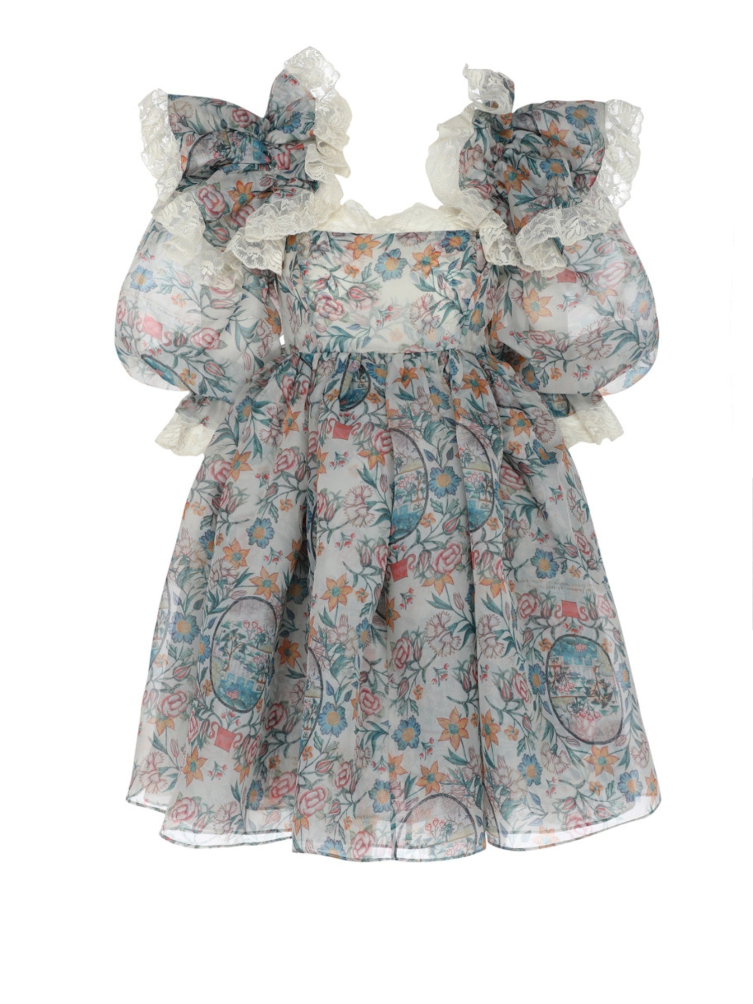 Floral print Lamour Sugarfrill Classic Puff Dress with puffy sleeves and ruffled neckline