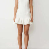 White strapless mini dress with ruffled hem, perfect for summer outings - Lia Mini Dress