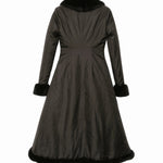 Back view of the Stained Rose Lilith Coat with fur trim on a white background