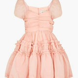 Pale pink Lillia Ruffle Mini Dress with puff sleeves and gathered waist detail